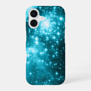 Sparkly Aqua and Teal Celestial Stars iPhone 16 Case