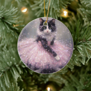 Sparkly Ballerina Cat in Pink Tutu                 Ceramic Ornament