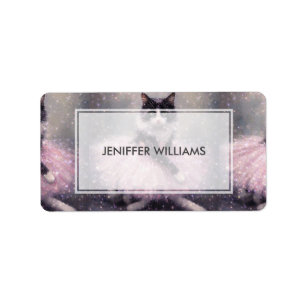 Sparkly Ballerina Cat in Pink Tutu Label