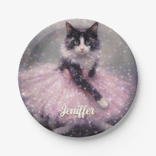 Sparkly Ballerina Cat in Pink Tutu Paper Plate