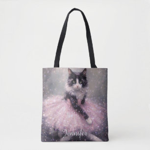 Sparkly Ballerina Cat in Pink Tutu Tote Bag