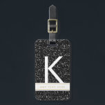 Sparkly Black Glitter Monogrammed Initial Luggage Luggage Tag<br><div class="desc">Black glitter luggage tag with a fun bold large initial and custom name. –– Click CUSTOMIZE to edit text colour,  font,  and placement or to change stripe colours. Coordinating monogrammed gift ideas in the Paper Grape Designer Shop!</div>