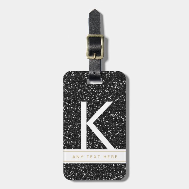 Sparkly Black Glitter Monogrammed Initial Luggage Luggage Tag (Front Vertical)