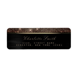 Sparkly Black Gold Luxury Copper RSVP Metallic Return Address Label