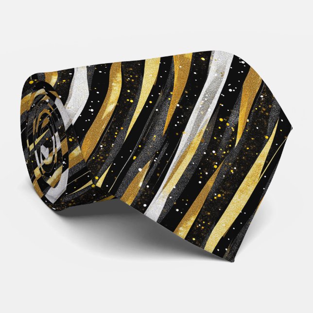 Sparkly Black Gold Silver Tie (Rolled)