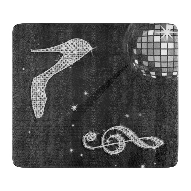 Sparkly Black Music Note & Stiletto Heel Cutting Board (Front)