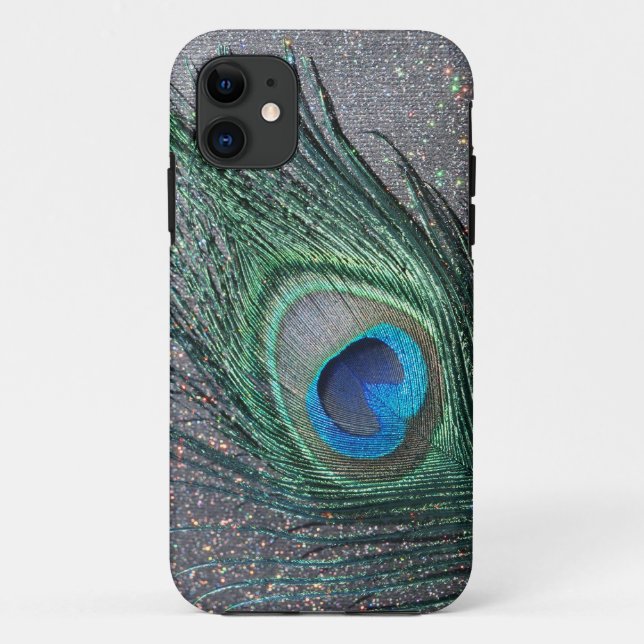 Sparkly Black Peacock Feather Still Life Case-Mate iPhone Case (Back)