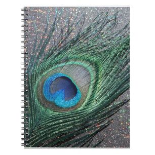 Sparkly Black Peacock Feather Still Life Notebook