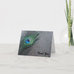 Sparkly Black Peacock Wedding Thank You Card