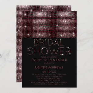 Sparkly Black Pink Glitter Sequins Bridal Shower Invitation