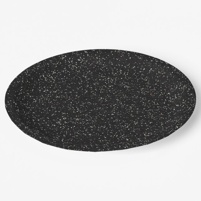 Sparkly Black & Silver Glitter Paper Plate (Angled)