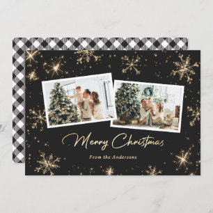 Sparkly Black White Gold Photo Christmas Cards