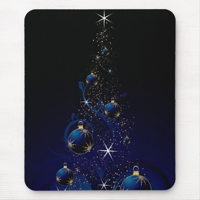 Sparkly Blue Christmas Tree Mouse Pad (Front)