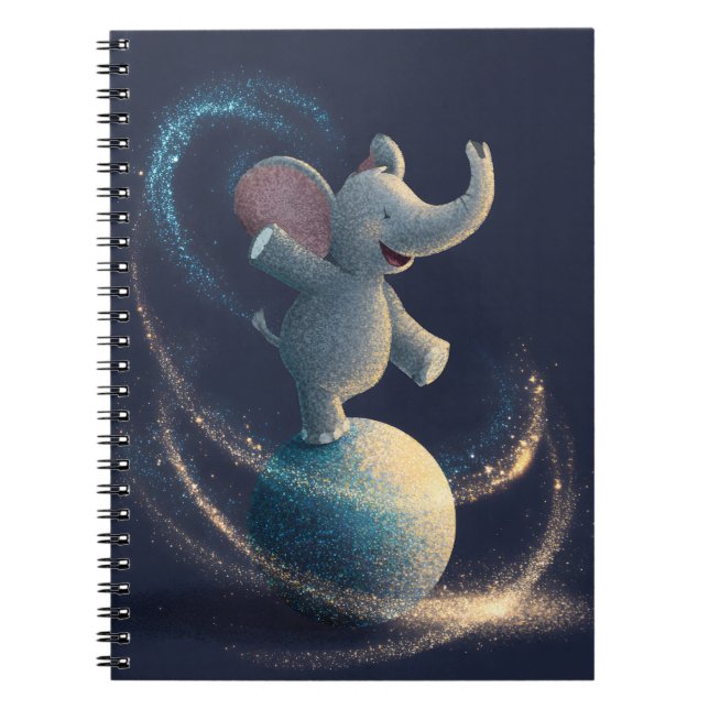 Sparkly Blue Circus Elephant Notebook (Front)