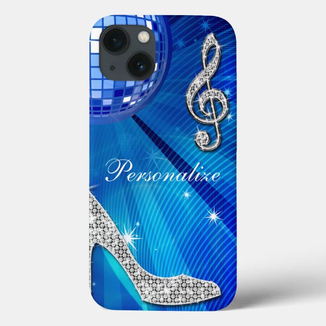 Sparkly Blue/silver Music Note & Stiletto Heel Case-Mate iPhone Case (Back)