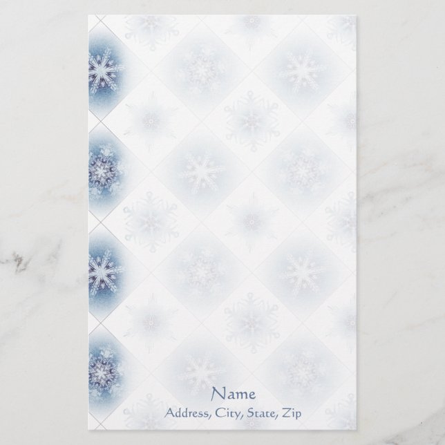 Sparkly Blue Snowflakes Stationery (Front)