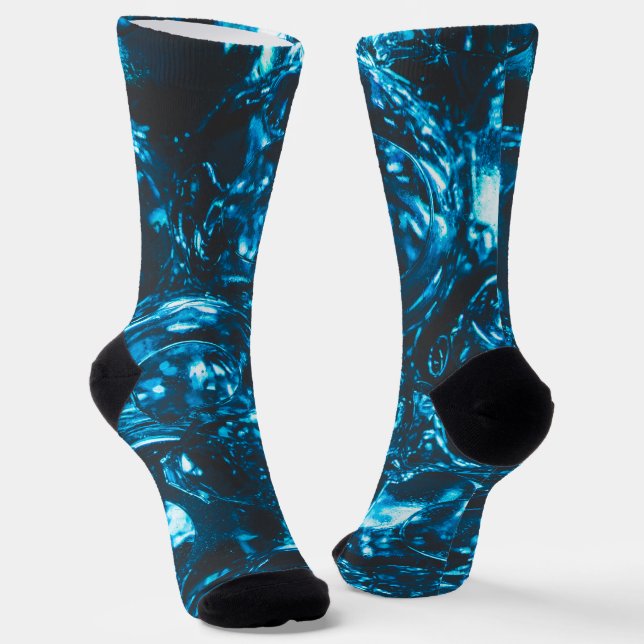 Sparkly blue water marbles abstract cool socks (Angled)