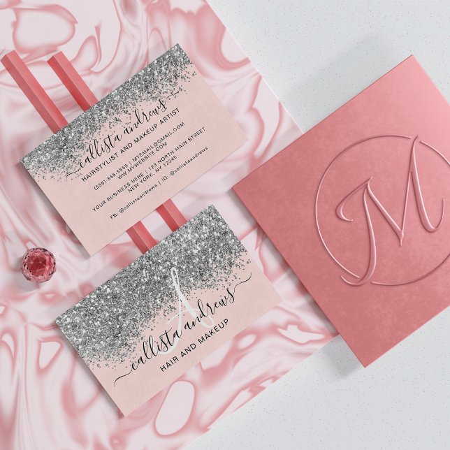 Sparkly Blush Pink Silver Confetti Glitter Business Card (Creator Uploaded)