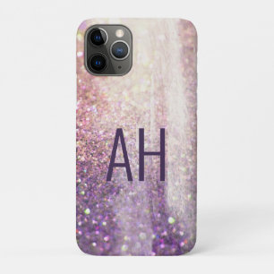 Sparkly bokeh glitter pink purple initials iPhone 11 pro case