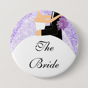 Sparkly Bride Bridal Party Button / Pin Purple
