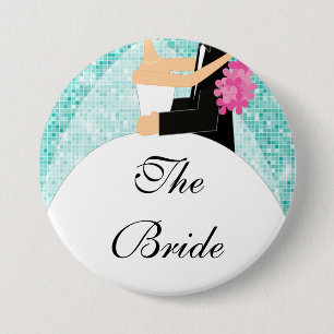 Sparkly Bride Bridal Party Button / Pin Turquoise