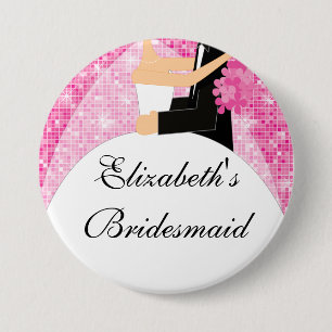 Sparkly Bride Bridesmaid Button / Pin Pink