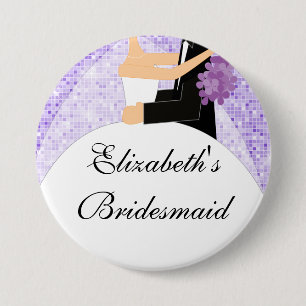 Sparkly Bride Bridesmaid Button / Pin Purple