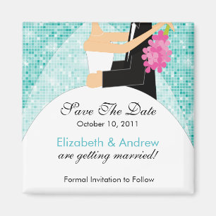Sparkly Bride Groom Save The Date Magnet