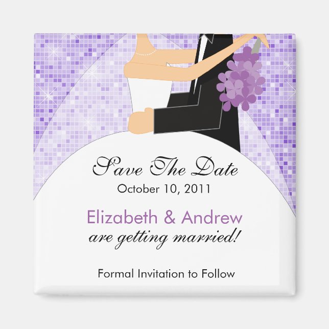 Sparkly Bride Groom Save The Date Magnet (Front)