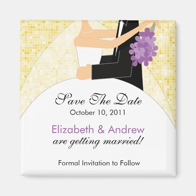 Sparkly Bride Groom Save The Date Magnet (Front)