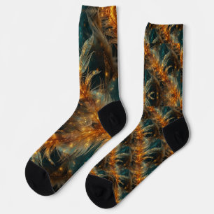 Sparkly brown feathers socks