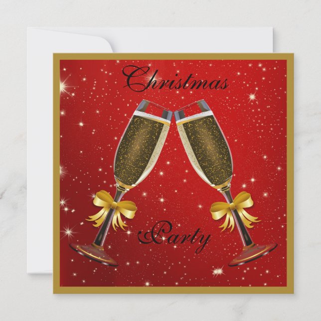 Sparkly Bubbly Champagne Flutes Christmas Party Invitation (Front)