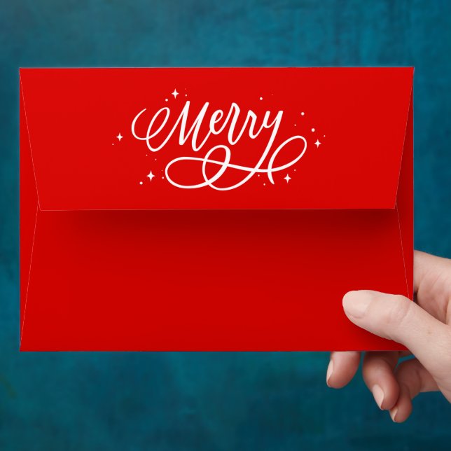 Sparkly Bubbly Script Merry Holiday Envelope (Hand)