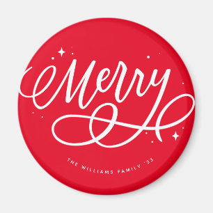 Sparkly Bubbly Script Merry Holiday Magnet