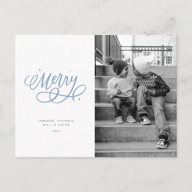 Sparkly Bubbly Script Merry Holiday Photo Postcard (Front)