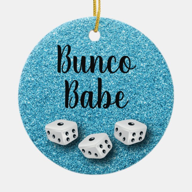 Sparkly Bunco Babe Faux Blue Glitter Chic Ceramic Tree Decoration (Front)