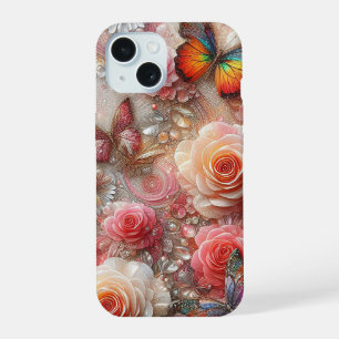 Sparkly Butterflies and roses iPhone 15 Case