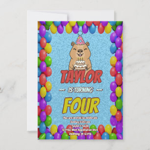Sparkly Capybara Birthday Invite