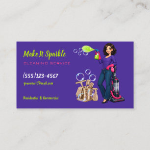 Sparkly Cartoon Maid House Cleaning Business Card