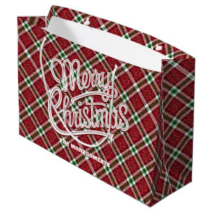 Sparkly Christmas Plaid Large Gift Bag