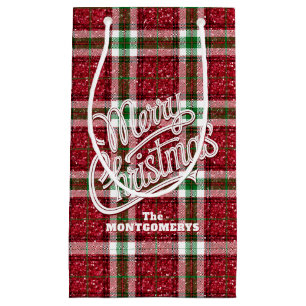 Sparkly Christmas Plaid Small Gift Bag
