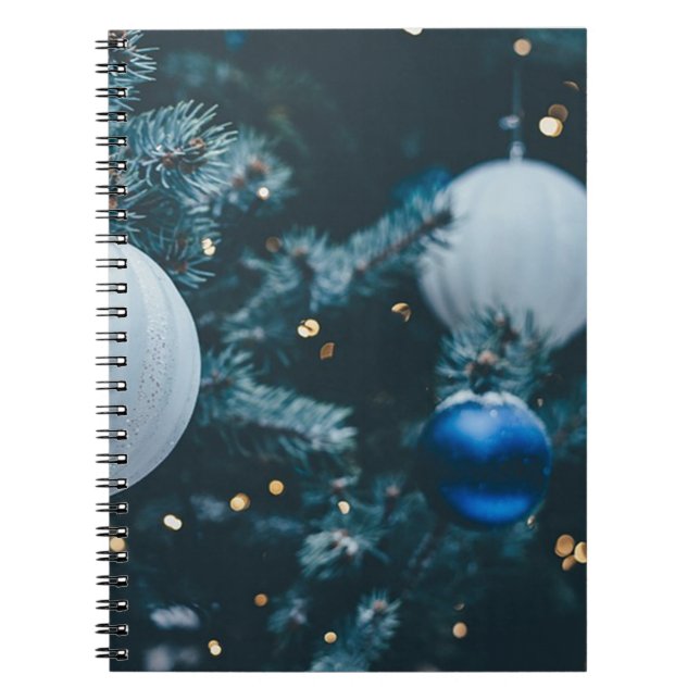 Sparkly Christmas Tree and Christmas Balls Notebook (Front)