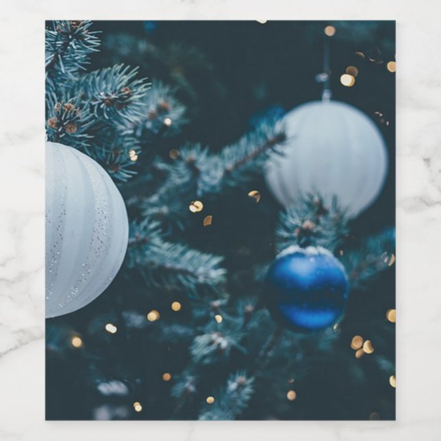 Sparkly Christmas Tree and Christmas Balls Wine Label (Single Label)