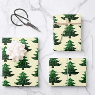 Sparkly Christmas tree green cream pattern Wrapping Paper Sheet