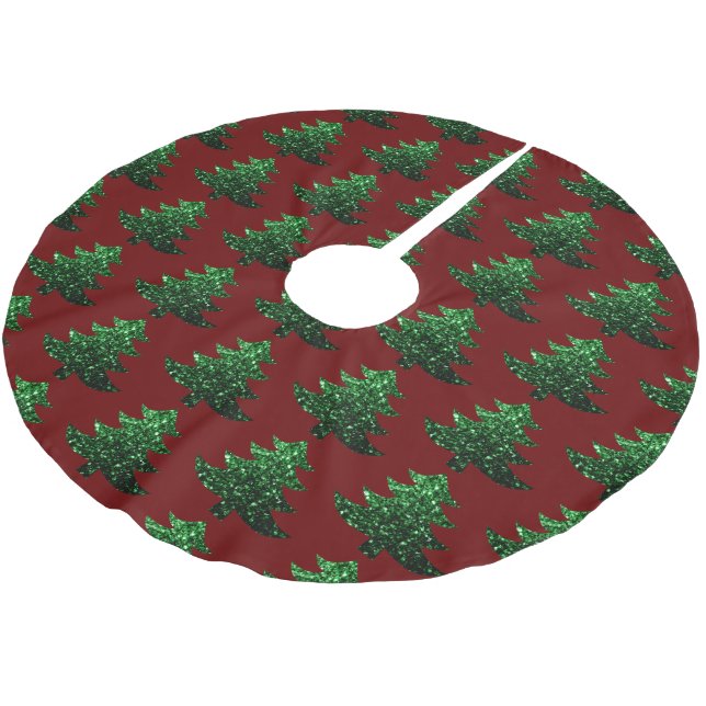 Sparkly Christmas tree green Dark red pattern Brushed Polyester Tree Skirt (Angled)