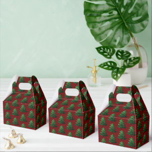 Sparkly Christmas tree green Dark red pattern Favour Box