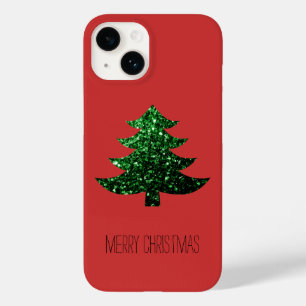 Sparkly Christmas tree green Red Personalise Case-Mate iPhone 14 Case