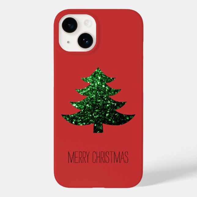  Sparkly Christmas tree green Red Personalise Case-Mate iPhone Case (Back)