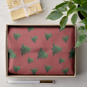 Sparkly Christmas tree green sparkles pattern red Tissue Paper