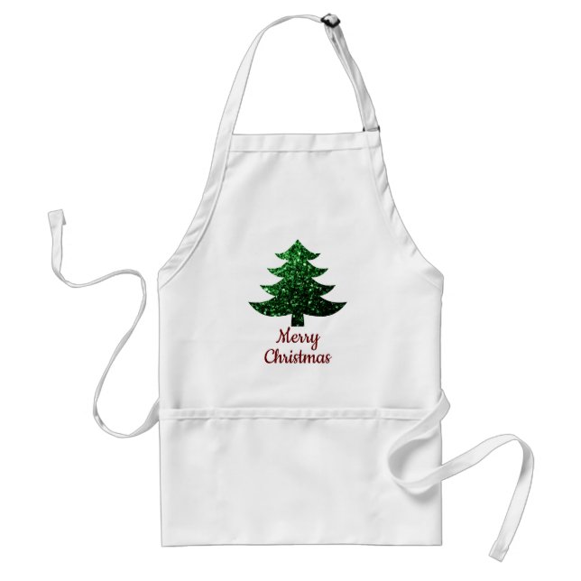 Sparkly Christmas tree green sparkles Personalise  Standard Apron (Front)